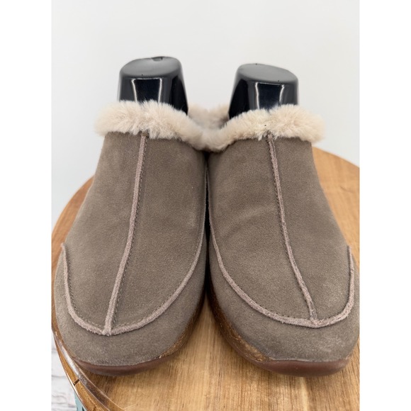 Taos Future FTR-1406 Womens 10 Suede Faux Fur Trim Clogs Mules Taupe Brown - Picture 4 of 11